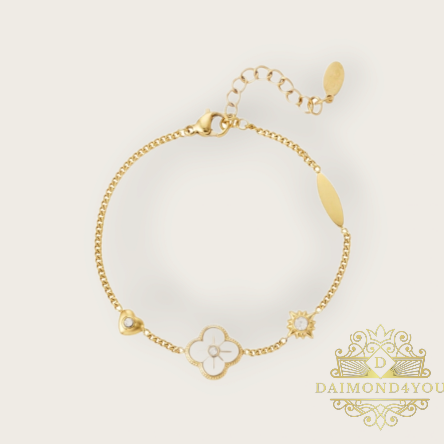 Luxe klaver wit armband